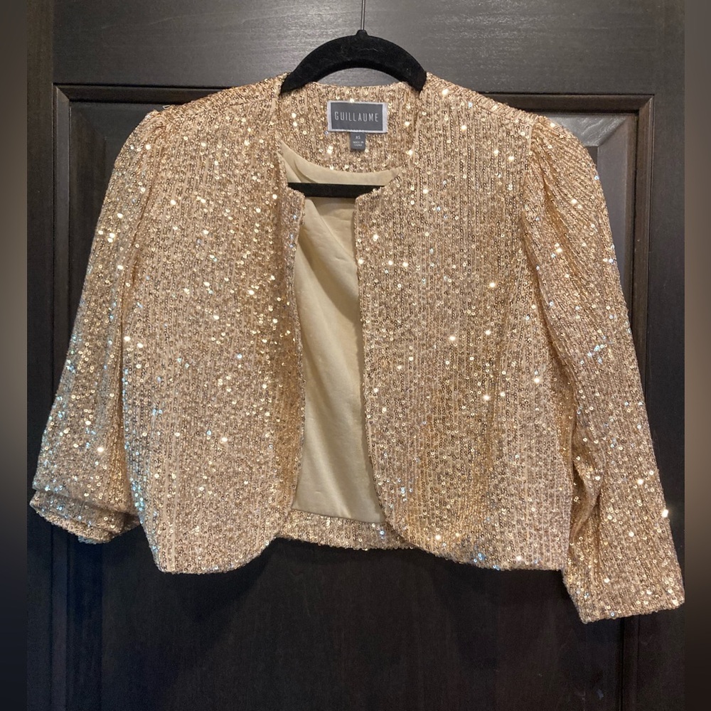 Guillaume Gold Sequin Cropped Blazer
